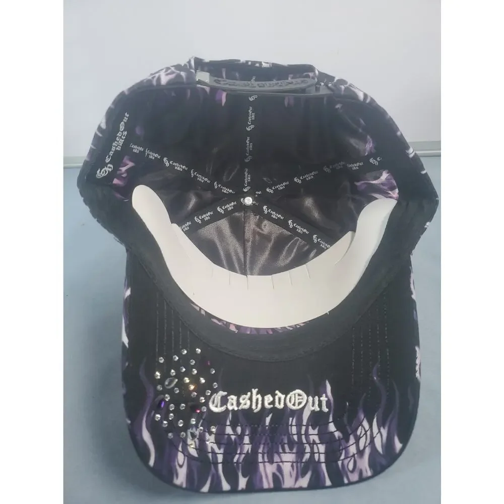 CASHED OUT HATS Purple Flame Black Purple Snapback Hat Skull Full Set COFLAMES